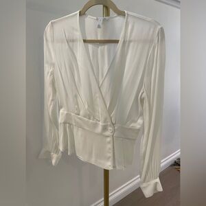 Leith Cream V-Neck Wrap Blouse